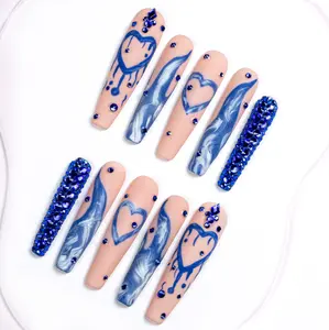 Lovful Coffin Long Length 2.2" Spellbinding Handmade Acrylic Press On Nails | 10PCS Reusable, Salon Quality,H22-H211 Nailcare