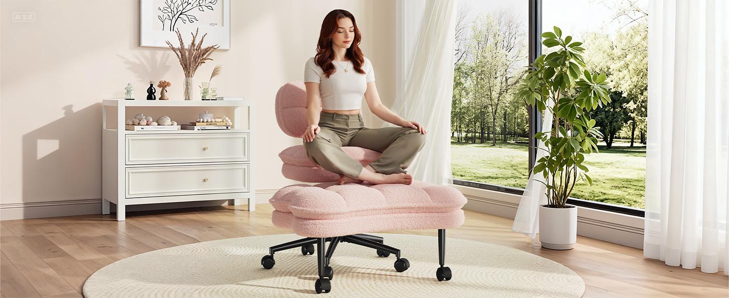 Raybee 360 Swivel Meditation Kneeling Chair with Wheels, ADHD Chair with Height Adjustable Seat for Relaxation Concentration, Cross Legged Office Chair, Pets-Friendly Home Office Furniture