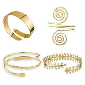 Set of 2 minimalist simple swirl upper arm cuff bracelets for women, adjustable