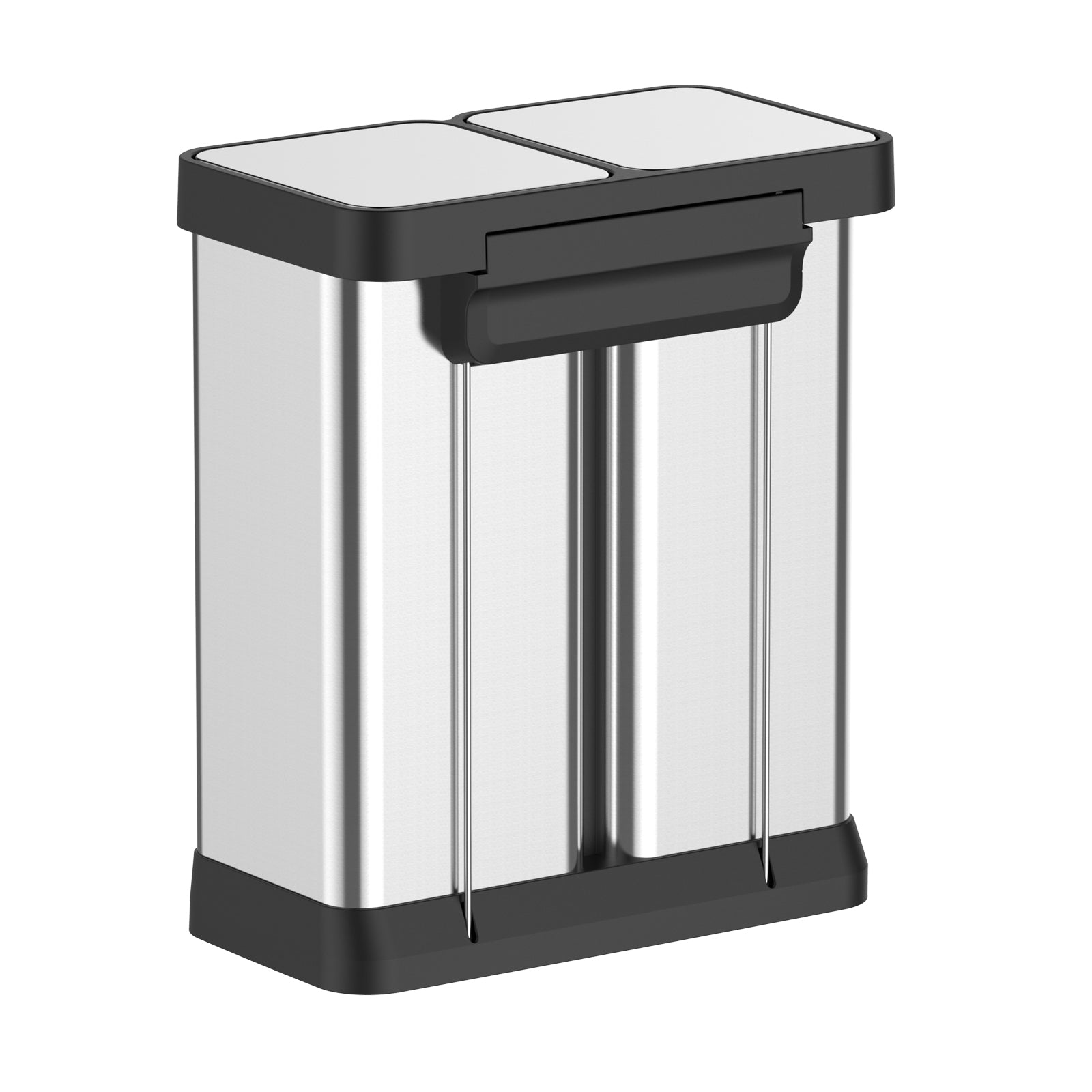 【GARVEE】13 Gallon (2x25L) Step-Open Dual Trash and Recycling Bin with Soft-Close Lid, Fingerprint Proof Stainless Steel, Modern Minimalistic Design for Home, Kitchen, Laundry, Office, Bedroom, Bathroom, No Inner Bucket