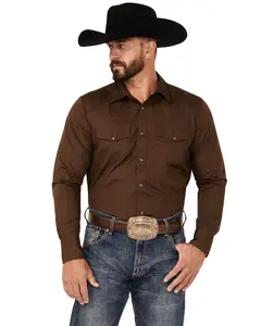 Gibson Trading Co Men's Basic Solid Twill Long Sleeve Snap Western Shirt - Gmba21w100-Dkbn