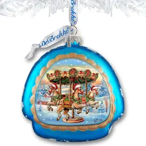 Designocracy 756-021 4 x 3.5 in. Christmas Carousel Rainbow Glass Ornament Christmas Decor
