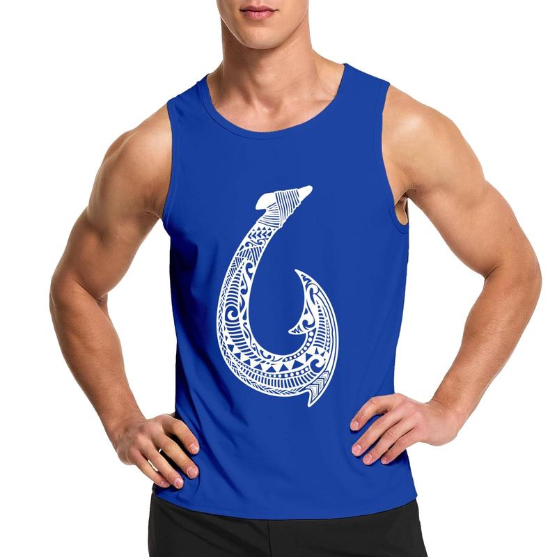Style A H79 Tribal Hawaiian Fish Hook Pacific Islander Hawaiian Design Tank Top , Summer Gym Muscle Sleeveless, Casual Knitted Slim Fit Beach Tank top Fabric Menswear
