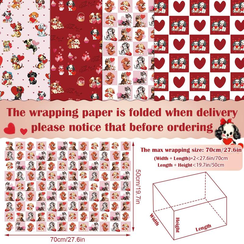 12 Pcs Valentine Gift Wrapping Paper 20 × 28 Inches Not Roll Vintage Funny Animal Gift Wrap Folded Flat with Cute Puppy Love Heart Patterns for DIY Crafts Galentine's Day Birthday Holiday Xmas Party Celebration Supplies