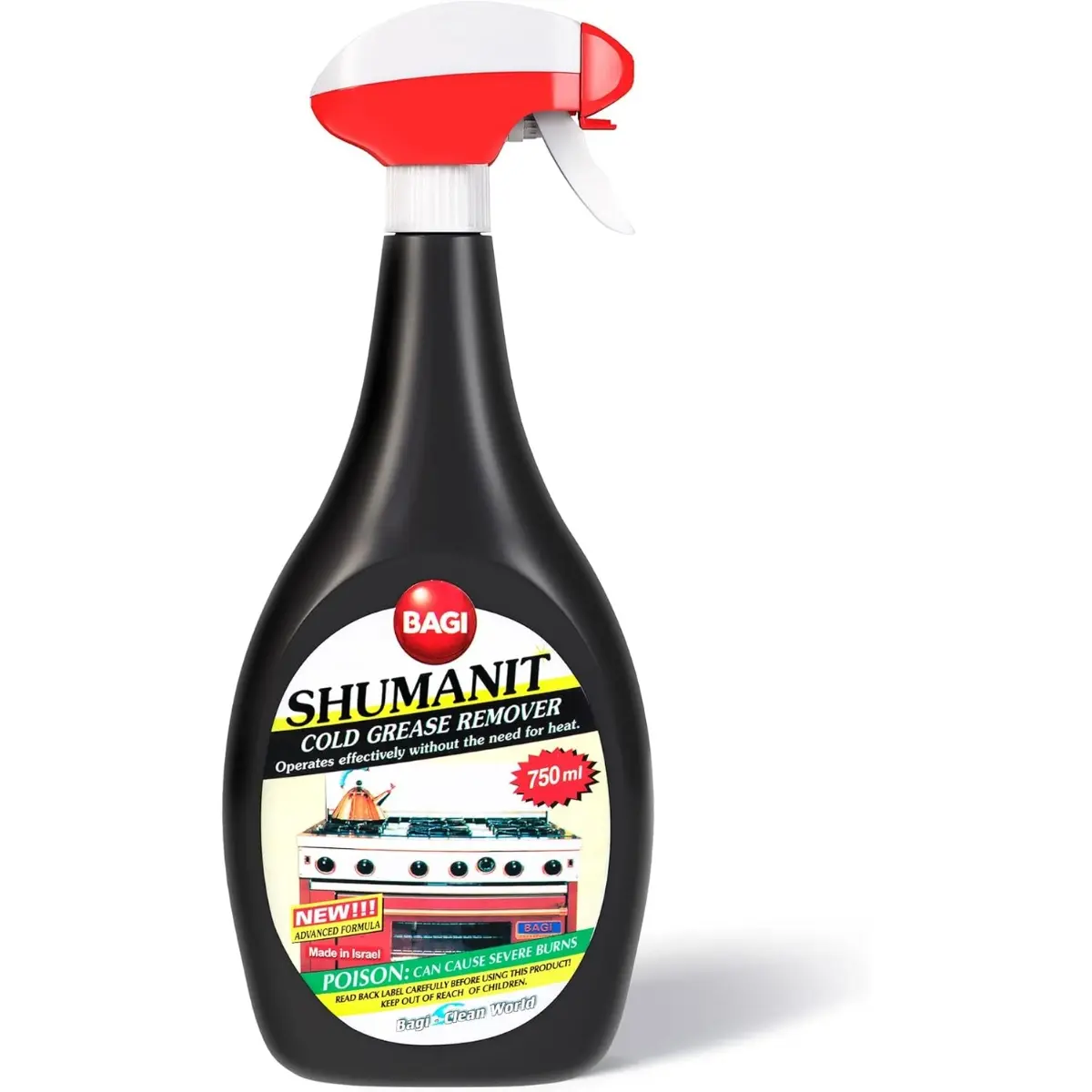 BAGI SHUMANIT Stainless Household Kitchen Cleaning Spray - Oven Cleaner, Heavy Duty Cleaning Spray, Fresh Lemon Scent, Instant Effect Cold Grease Remover for Stubborn Burnt Fats