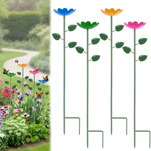 Qaobo Bee Watering Station with Larger Capacity, 4 Pack Colorful Bee Water Feeder, Durable Metal Butterfly Bee Baths for Garden, Bee Cups with Flower Design for Outdoor Garden Decor