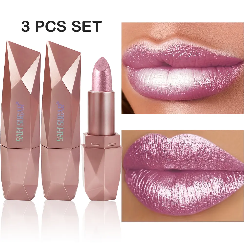 3 PCS 24H Flex-Film lipstick Set - Pearl Shimmer & Glitter, Smudge-Proof Non-Fade for Concerts/Dates/Daily, Feather-Light Glossy Finish (Transfer-Proof & Non-Drying)