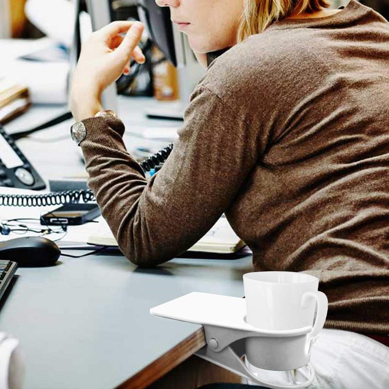 Drinking Cup Holder Clip, Desk Drink Holder with Clip for Water, Soda, Coffee Mug (White)