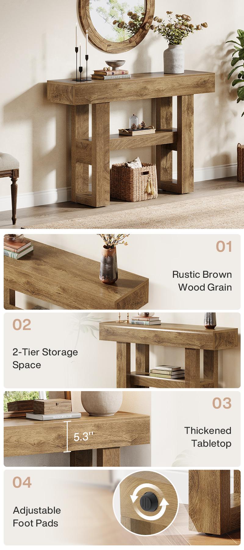 LITTLE TREE 41.34-Inch Farmhouse Console Table, 2-Tier Narrow Sofa Table Behind The Couch, Entryway Furniture with Storage Shelves for Hallway Foyer Living Room