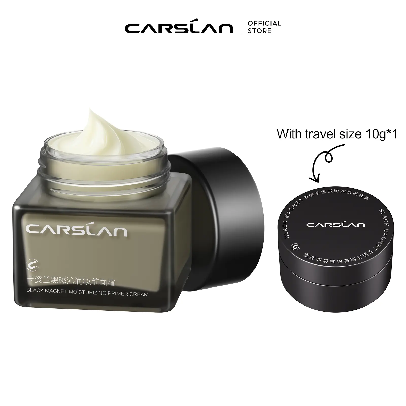 CARSLAN Black Magnet Moisturizing Primer Cream Makeup Grip 2IN1 Moisturizer Hydrating Face Primer  24H Locked Makeup With Hyaluronic Acid Vitamin E