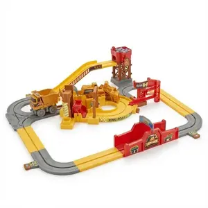 Kids Engineering Construction Track Toy Set – STEM Playset with Excavator, Dump Truck, Automatic Vehicle Switching & Ball Loading Track