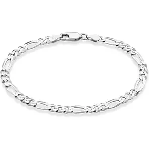 Solid 925 Sterling Silver Italian 5mm Diamond-Cut Figaro Chain Bracelet for Women Men, Made in Italy