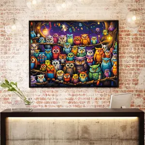 Owl Family Diamond Art Kit for Adults, Cute Animals Diamond Painting Kits for Beginners, DIY Full Round Drill Diamond Dots with Gem Art for Home Wall Decor 16x12 inch,Suitable for Gifting