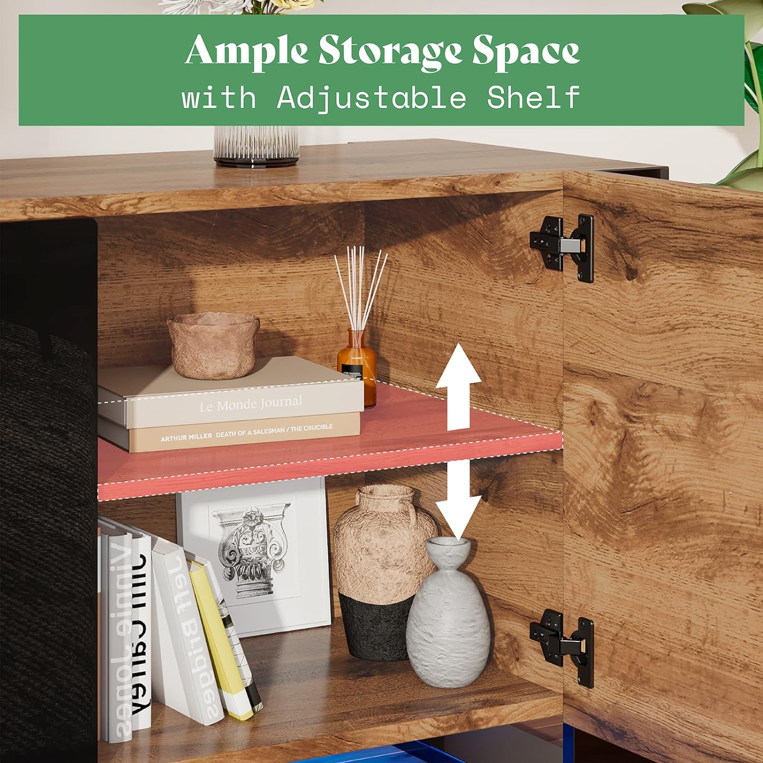 【Ships in 2 Boxes】AMERLIFE Fireplace TV Stand with Fireplace, Modern High Gloss Entertainment Center LED Lights, U-Shaped Legs TV Console Cabinet,Best Gift Ideas/Christmas Gifts