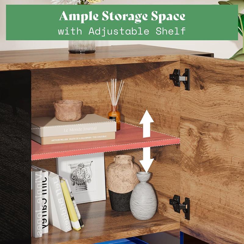 【Ships in 2 Boxes】AMERLIFE Fireplace TV Stand with Fireplace, Modern High Gloss Entertainment Center LED Lights, U-Shaped Legs TV Console Cabinet,Best Gift Ideas/Christmas Gifts