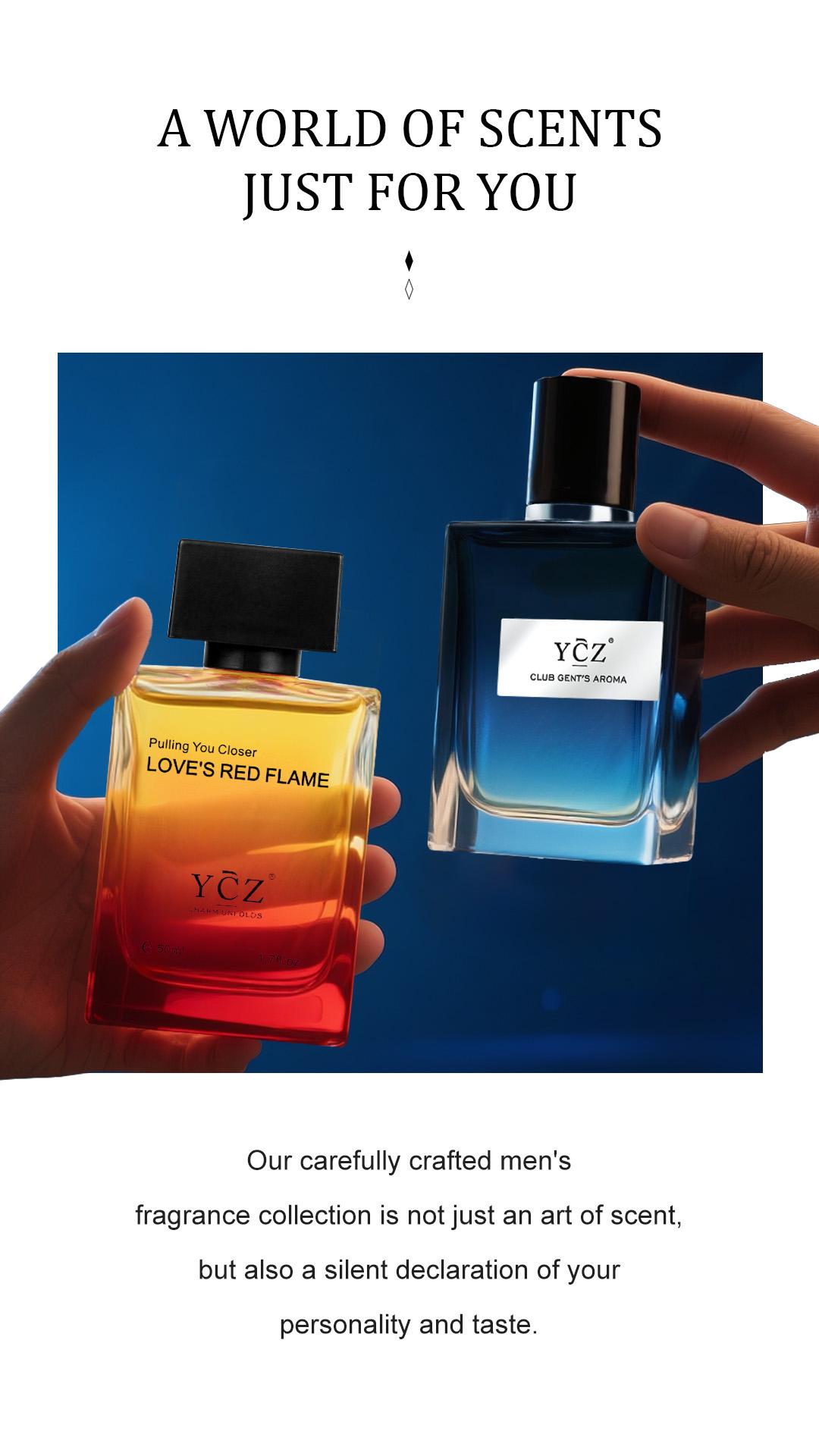 YCZ Men's EDP 2-Piece Set Club Gent's Aroma & Love's Red Flame 50ml Each Aromatic Woody Fruity Chypre Long-Lasting Fragrance for Night & Daily Wear Gift Bundle Cedarwood Amber
