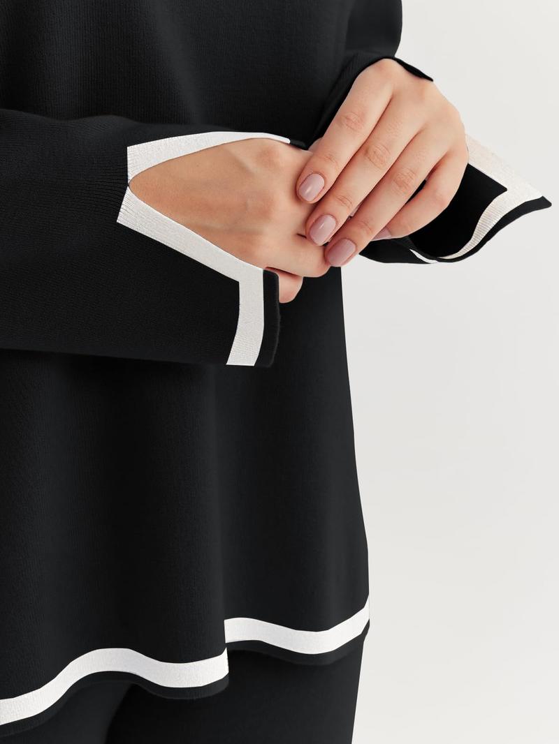 Women's 2 Piece Fall Knit Sweater Set Long Sleeve Tops Wide Leg Pants Sweatsuit Tracksuit Outfit Winter Clothing Women's 2 Piece Fall Knit Sweater Set Long Sleeve Tops Wide Leg Pants Sweatsuit Tracksuit Outfit Winter Clothing