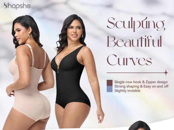 SHAPSHE Women's Single-Row Hook & Zipper Waist Shapewear for Butt Lifter Bodysuit - Seamless Shaping & All-Day Comfort