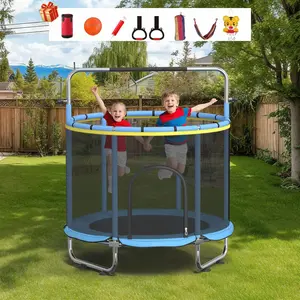 Kids Clear Trampoline,Safe & Seamless Foldable Mini Trampoline, 60" Toddler Trampoline, Trampoline for Kids Indoor Outdoor, 500lbs Capacity Mini Trampoline with Enclosure Net, Adjustable Gymnastics Bar&Toys, Trampolines for Toddler