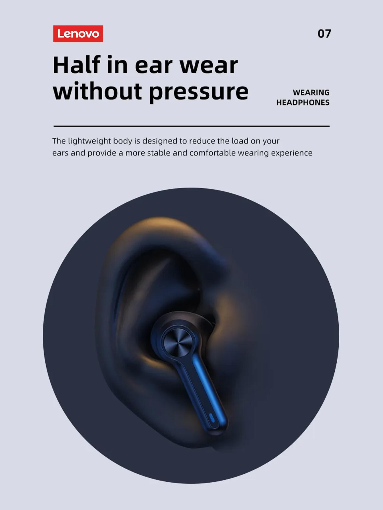 Lenovo LP3 Pro In-Ear Wireless Headphones with Bluetooth 5.0, Hi-Fi Sound Quality, LED Power Display, IPX5 Waterproof, 1200mAh Charging Case Doubles as Emergency Power Bank for Phones