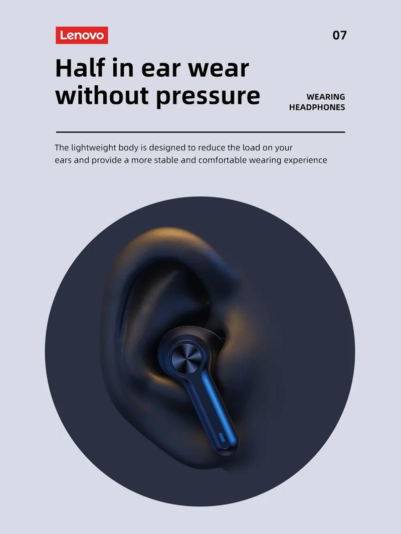 Lenovo LP3 Pro In-Ear Wireless Headphones with Bluetooth 5.0, Hi-Fi Sound Quality, LED Power Display, IPX5 Waterproof, 1200mAh Charging Case Doubles as Emergency Power Bank for Phones