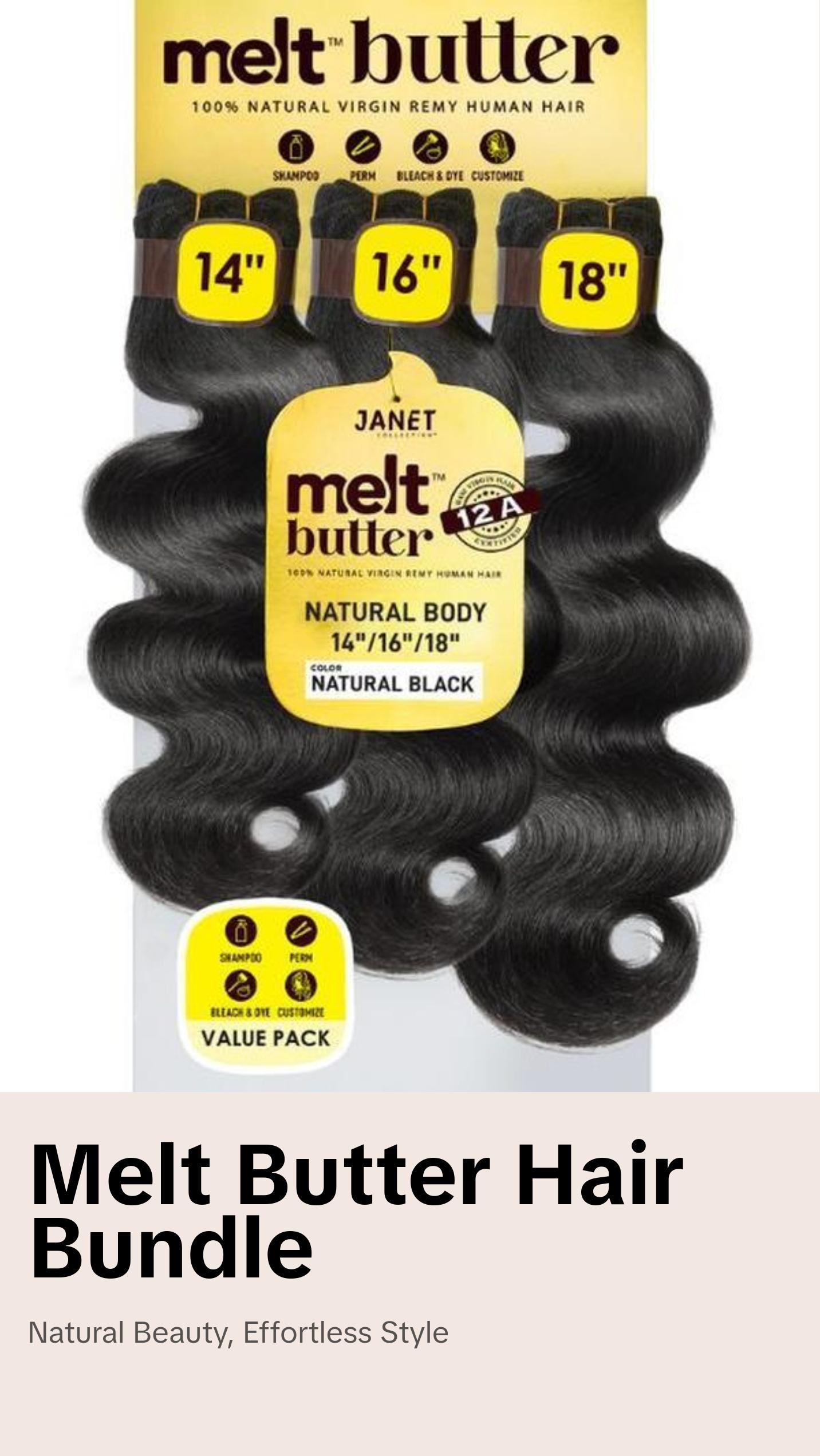 Janet Collection melt butter 12A 100% Natural Virgin Remy Human Hair NATURAL BODY 3PCS Value Pack