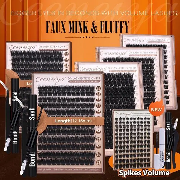 【FAUX MINK】Geeneiya 200D Lash Extension Kit Fluffy Eyelash Extension Kit Thick Volume Lash Clusters Kit Wispy DIY Individual Eyelashes Kit with Lash Bond and Seal, Lash Applicator (D Curvature, Thick Faux Mink) #backtoschool #sohochic