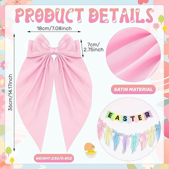 Easter Bow Garland Pastel Fluffy Tulle Satin Bow Banner Bunny Ear Plaid Pink Bow Garland Cute Hanging Wreath Garland for Mantle Fireplace Wall Door Mantel Decor, Spring Indoor Outdoor Home Table Backdrop Easter Decor 2026 Festive Party Supplies & Gifts