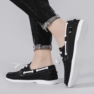 Comfortable Men's Casual Business Shoes Lace-Up Loafers in Black Blue & Black and White Color Blocking for Versatile Wear