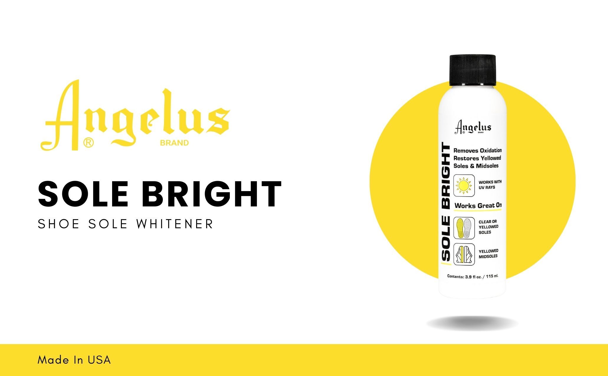 Angelus Sole Bright 3.9 oz, White Sole Shoe Cleaner, Effectively Removes Yellowing and Restores Original Look - Shoe Sole Whitener for Sneakers, Tennis Shoes, Yellowed Rubber Midsoles