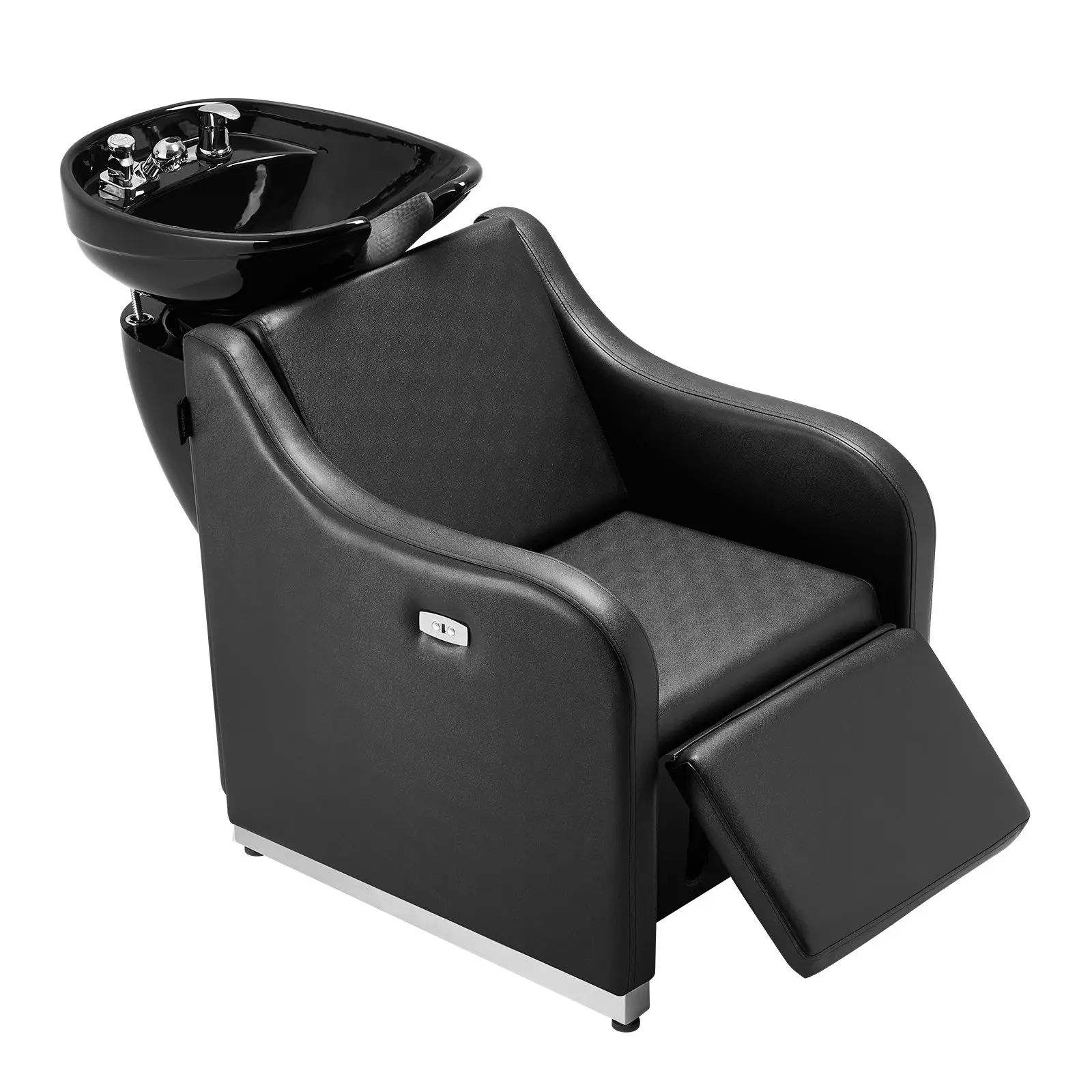 VEVOR Stable Faux Leather Shampoo Chair, Specialty Salon Furniture with 661.4 lbs Load Capacity, Electric Adjustable Footrest, Ceramic Basin, Hot & Cold Water Mixing Valve, Neck & Lower Back Support, Ergonomic Design