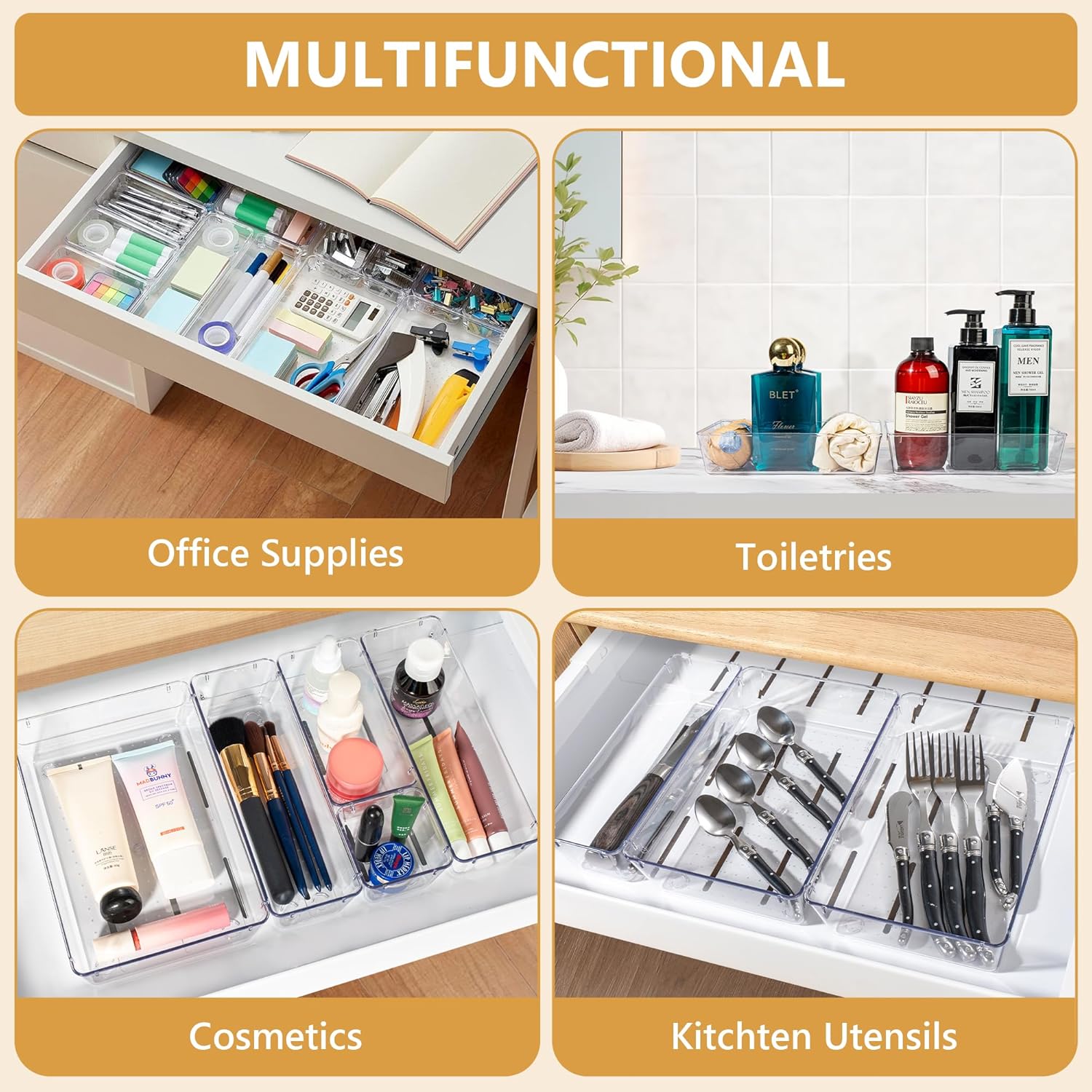 Clear Plastic Drawer Organizer Set – 25 PCS Stackable Storage Bins for Bathroom, Kitchen, Makeup, Office & Desk – Versatile Organizers for Home, Vanity & Bedroom Clear Plastic Drawer Organizer Set – 25 PCS Stackable Storage Bins for Bathroom, Kitchen, Makeup, Office & Desk – Versatile Organizers for Home, Vanity & Bedroom