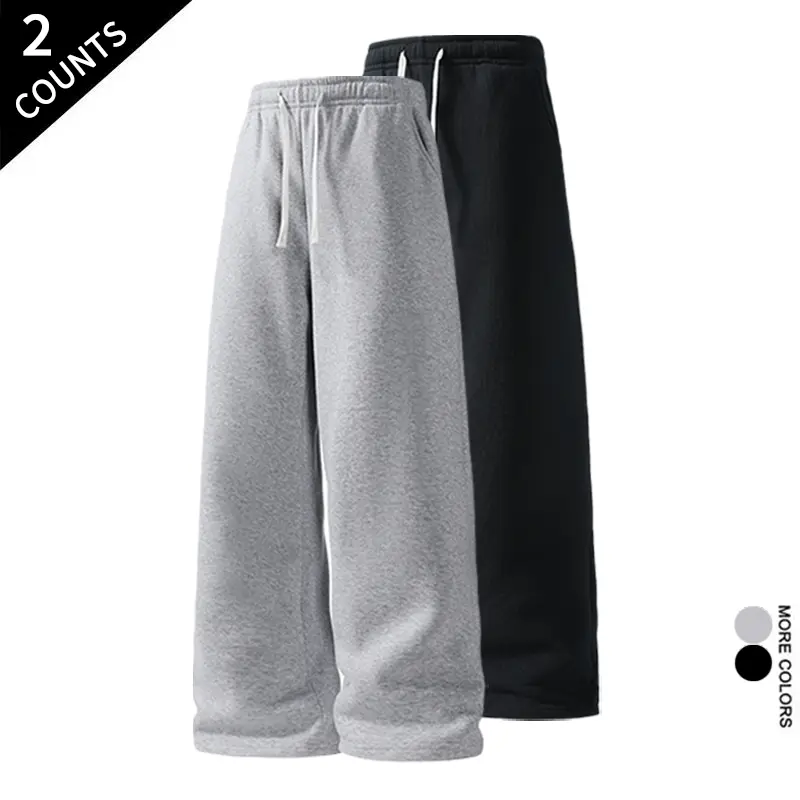 Men's 2-Pack Wide Leg Sweatpants - Soft Stretch Fabric, Drawstring Waist, Pockets, Casual Loose Sweats Trousers,clothes for back to school,first day of school outfits