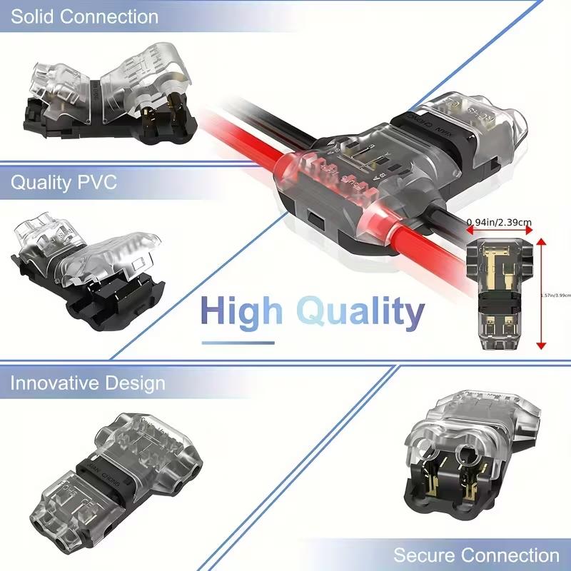 T2 Quick Connector, T Type 2 Pins Wire Splice Connectors, Solderless No Stripping 3 Way Wire Connectors, Durable Reliable Connectors for LED Strip Automotive，tiktok shop deal-YY