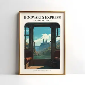 Wizard Train Express: Wizard Express Train Unframed Poster - Platform 9 3/4 Magical Railway Art - Steam Engine Train Wall Decor - Fantasy Book Lover Gift
