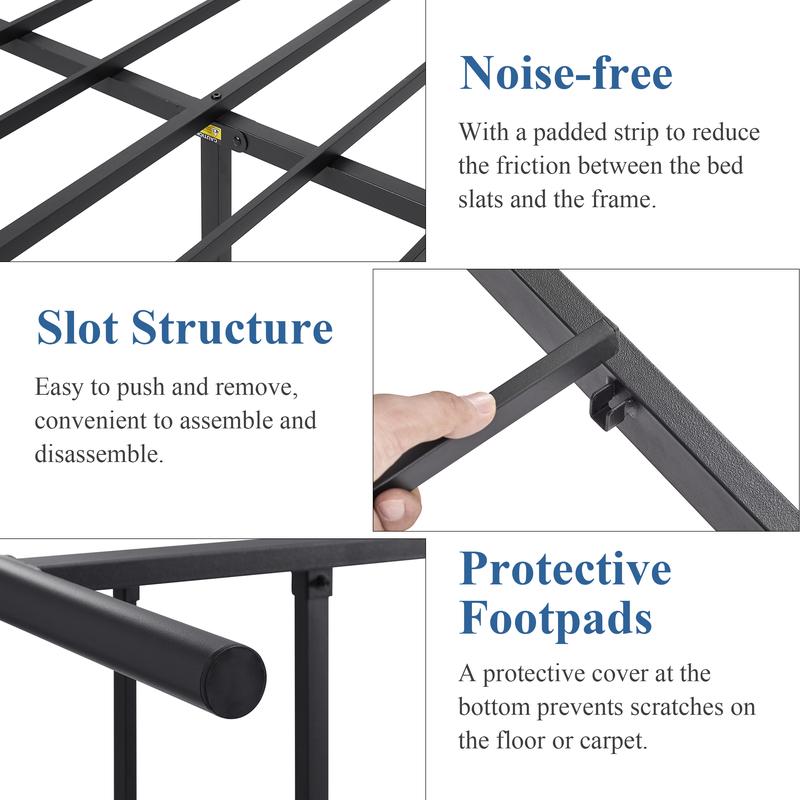 VECELO Modern Metal Bed Frame with Headboard and Footboard,Queen Twin Full Size,Industrial Victorian Style, Heavy Duty Steel Platform Black and White