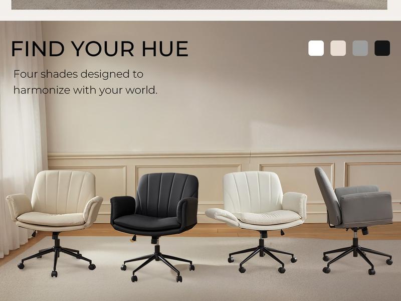 Dowinx Criss Cross Chair with Five-Level Adjustable Arms and Wheels - Comfortable Ergonomic PU Leather Swivel Vanity Chair - Computer Makeup Gaming Chair for Home Office,  Living Room，Bedroom