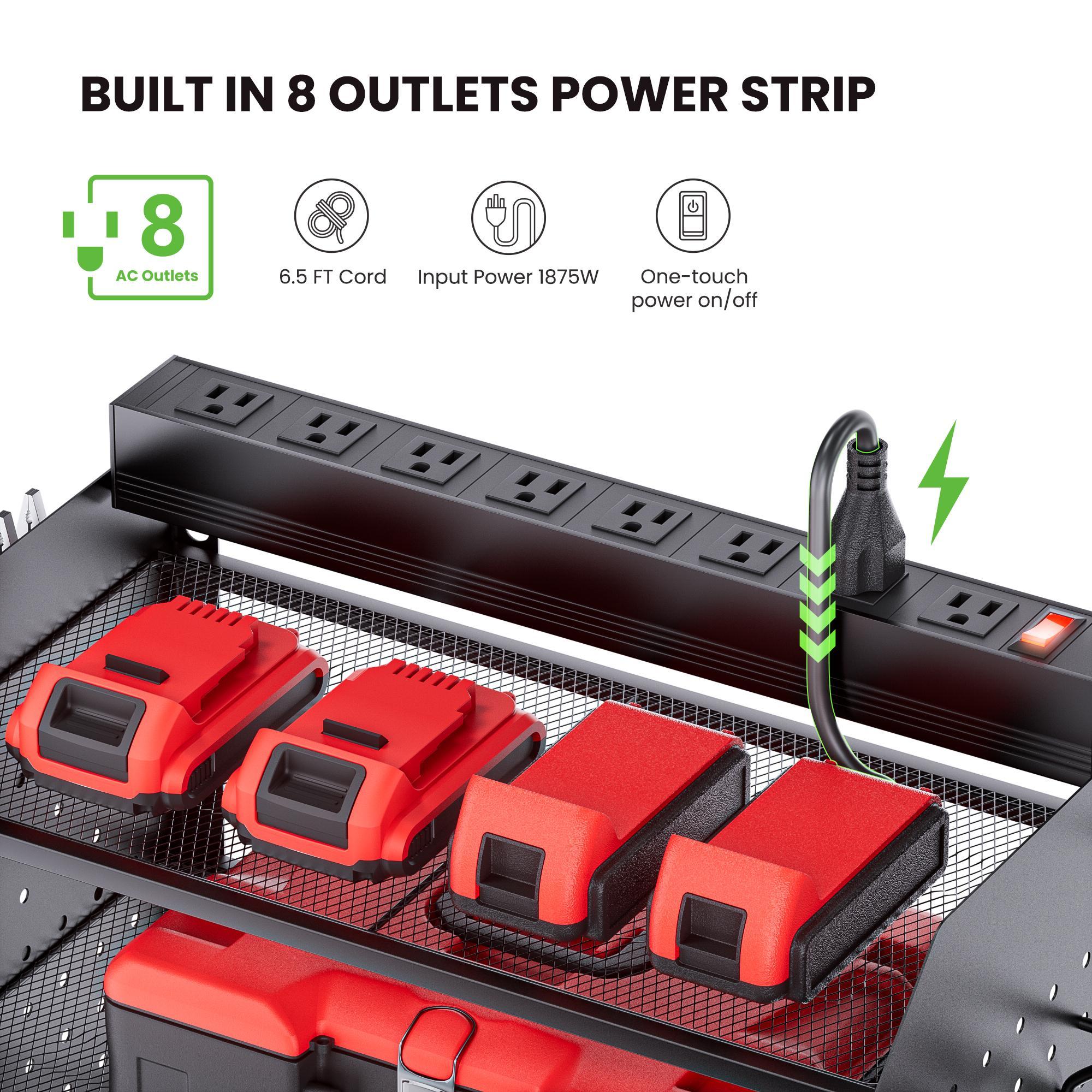 TRZZ   Power Tool Rack with Charging Station Wall Mount 3-Layer Efficient Storage Garage Tool Storage Shelf Heavy Duty Iron Construction 80 LB Load-Bearing for Workshop Garage Parts,Warehouse & Closet