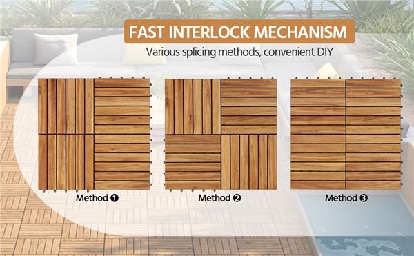 【27pcs】Yaheetech Acacia Wood Flooring Tiles - Waterproof Interlocking for Outdoor & Indoor/Patio/Garden/Deck, 12x12in - Durable & Natural Material