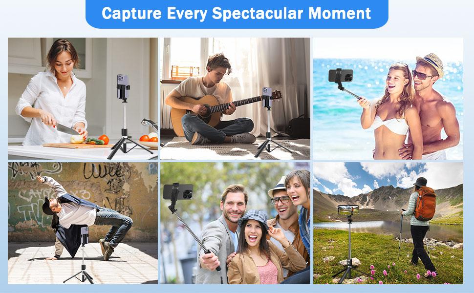 6-in-1 Selfie Tripod w/Dual Fill Lights & Wireless Remote | Portable Adjustable Phone Stand | Detachable 360° Compact Travel Tripod