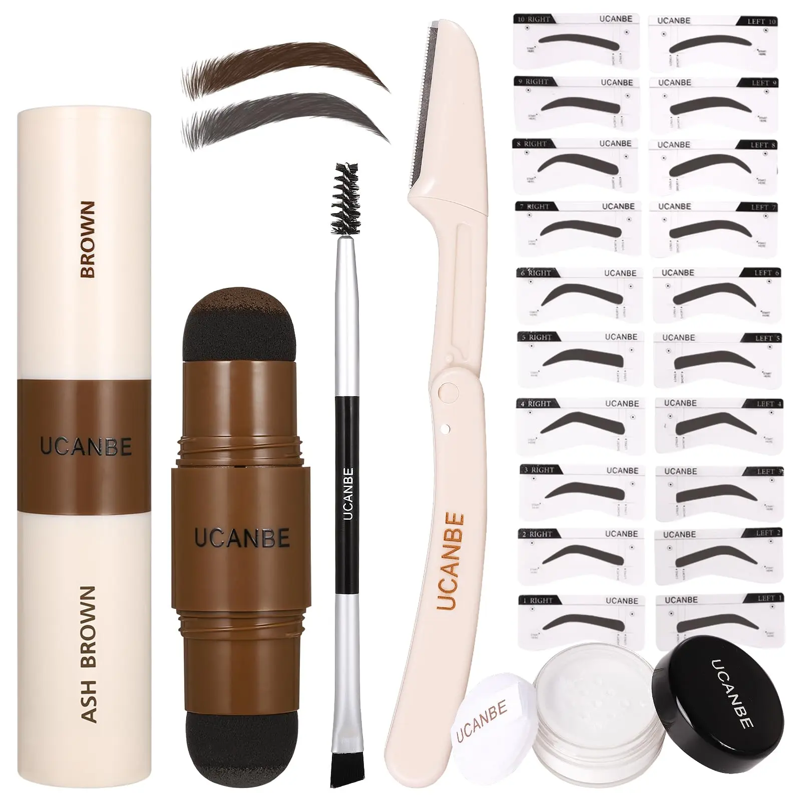 25PCS Eyebrow Stamp Stencil Kit With Dual-Color Eyebrow Stamp Pomade,20 Reusable Eyebrow Stencils,Finising Powder,Brush,Eyebrow Razor,Zipper Pouch,Waterproof Eye Brow Stamping and Shaping Kit03