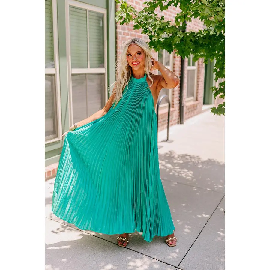 cos green pleated dress COS Women's Knitted Pleated Maxi Dress in Green