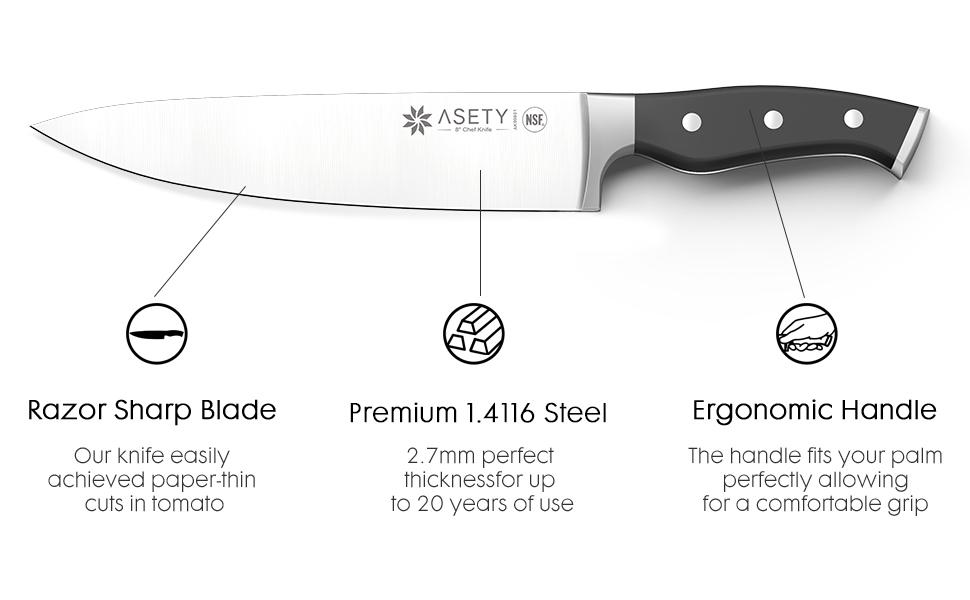 ASETY 15 PCS Kitchen Knives Set with Block NSF Built-in cooking Knife Sharpener Block German Stainless Steel Knife Block Set Full Tang professional Chef Knife Set Food sharp steak knife Meat Boning set for men's box gift Wooden Block Handles Holder