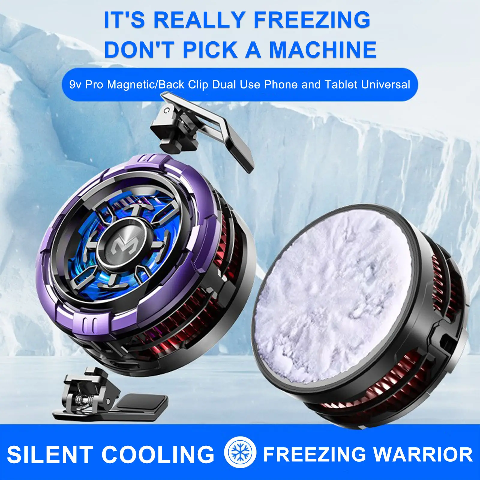 Mobile Portable RGB Lights Phone Cooler, Magnetic Cooling Fan Pad with AI Temperature Regulation, 9V Power Supply, Box Pack