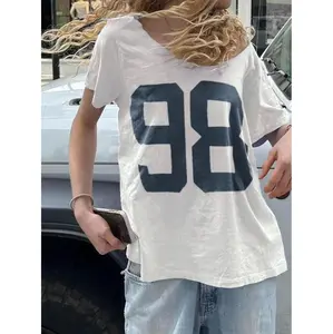 Women 98 Graphic Print Drop Shoulder Tee Casual Summer Round Neck Top 90s Inspired Brandy Melville Style Fashion Womenswear Daily Wear Short Sleeve Shirt