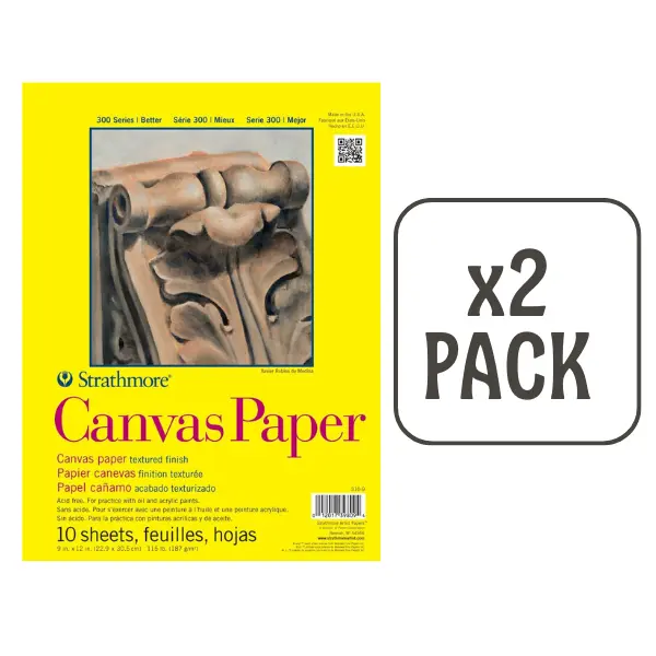 Strathmore 300 Series Textured Canvas Paper Pad - 2-Pack, 115lb, 9x12 in, 10 Sheets, Art & Office Stationery Supply