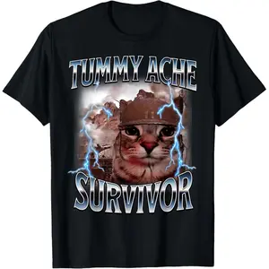 I Survived Today's Tummy Ache Survivor Funny Cat Meme T-Shirt