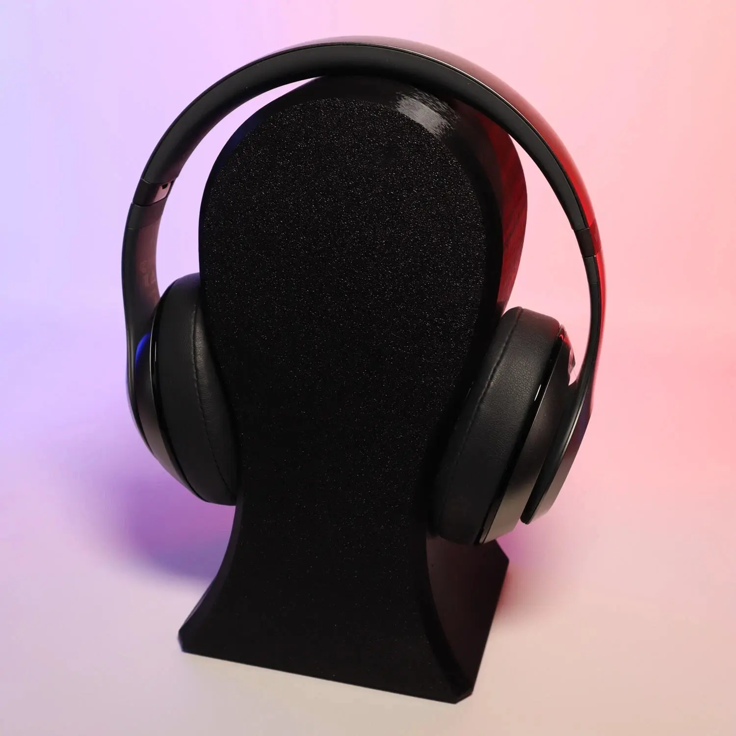 Black 3D Printed Headphone Stand with Compact Storage Compartment, Dual-Level Design for Organized Audio Gear, Chargers - Ideal for Gaming Setups, Office Desks