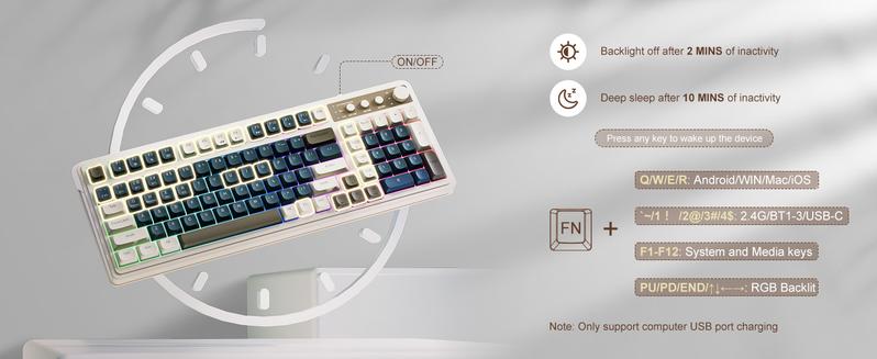 AULA S99 Key Keyboard,Tri-Mode Gaming Keyboard Bluetooth 2.4GHz USB-C Retro Creamy Color RGB Backlit Media Knob Number Pad for PC Mac Xbox S99 Keyboard Fixed Keycaps & Switches (Non-Replaceable)