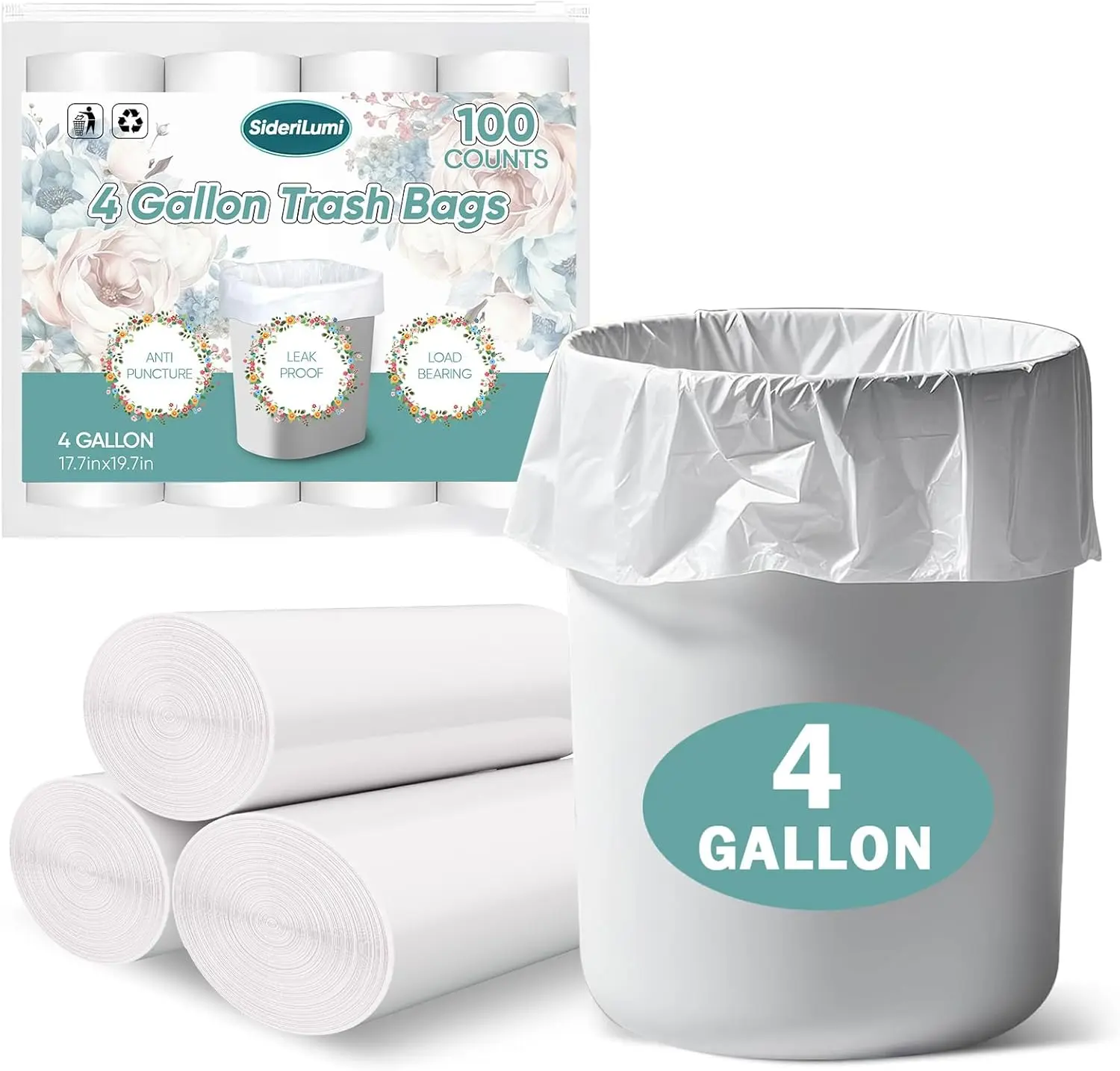 Disposable Plastic Trash Bags - 4-Gal Lightweight Unscented White Liners, 100-Count Leak-Proof Pack, Disposable Garbage Bags for Home Kitchen & Bathroom Trash Can, Trash Bags For Bathroom Trash Can